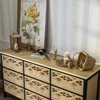 Commode à 9 tiroirs, Buffet avec relief creux, Table de buffet polyvalente, Meuble de rangement de cuisine, Meuble d'art pour chambre à coucher/salle à manger/salon