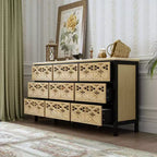 Commode à 9 tiroirs, Buffet avec relief creux, Table de buffet polyvalente, Meuble de rangement de cuisine, Meuble d'art pour chambre à coucher/salle à manger/salon