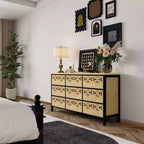 Commode à 9 tiroirs, Buffet avec relief creux, Table de buffet polyvalente, Meuble de rangement de cuisine, Meuble d'art pour chambre à coucher/salle à manger/salon