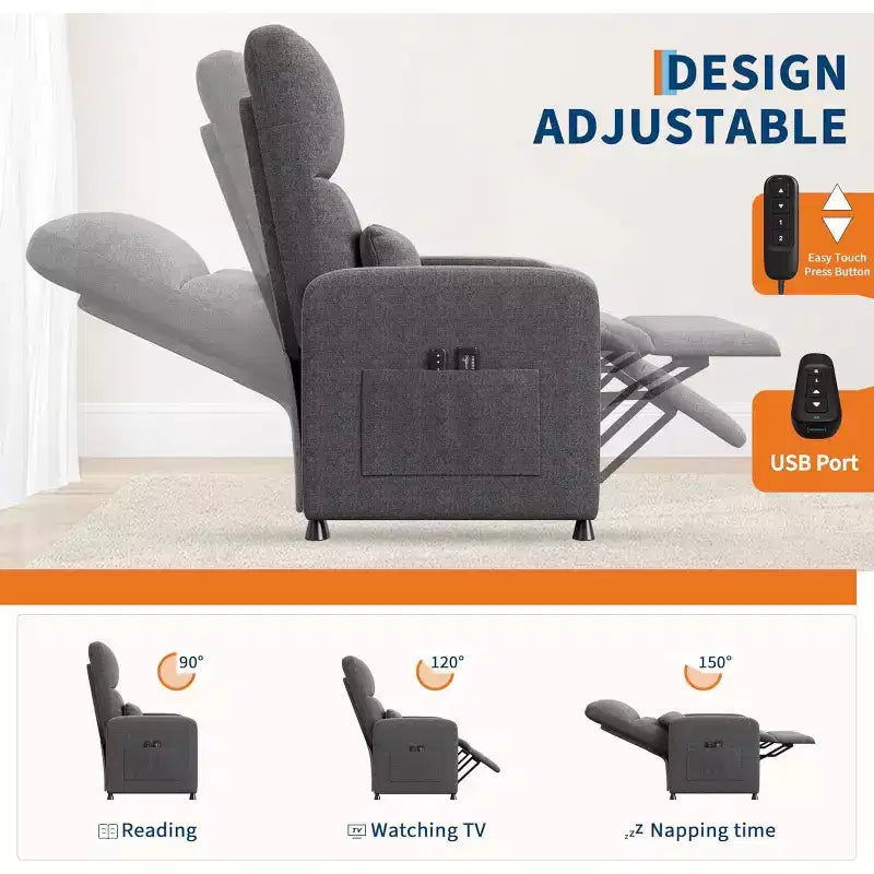 Fauteuil inclinable réglable ergonomique surdimensionné, Fauteuil de cinéma maison pour adultes avec poches latérales, Dossier haut, Siège rembourré, pour salon