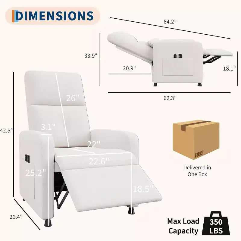 Fauteuil inclinable réglable ergonomique surdimensionné, Fauteuil de cinéma maison pour adultes avec poches latérales, Dossier haut, Siège rembourré, pour salon