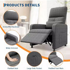 Fauteuil inclinable réglable ergonomique surdimensionné, Fauteuil de cinéma maison pour adultes avec poches latérales, Dossier haut, Siège rembourré, pour salon