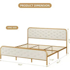 Cadre de lit King Size en métal - Cadre de lit plateforme robuste avec rangement, supports en acier, pas besoin de sommier, montage facile, silencieux, or blanc