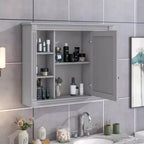 Armoire de salle de bain murale, Armoire à pharmacie, Armoire miroir murale avec 6 étagères ouvertes