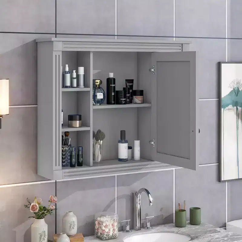 Armoire de salle de bain murale, Armoire à pharmacie, Armoire miroir murale avec 6 étagères ouvertes