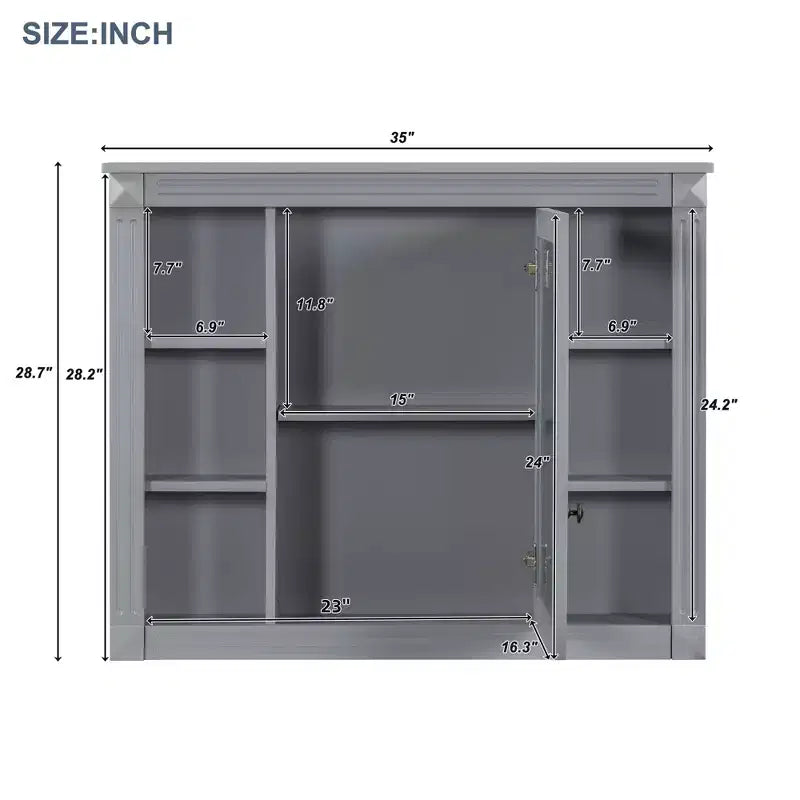 Armoire de salle de bain murale, Armoire à pharmacie, Armoire miroir murale avec 6 étagères ouvertes