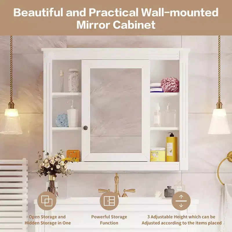 Armoire de salle de bain murale, Armoire à pharmacie, Armoire miroir murale avec 6 étagères ouvertes