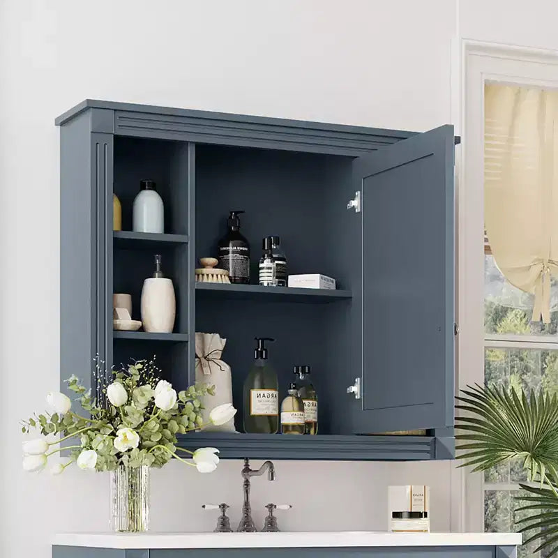 Armoire de salle de bain murale, Armoire à pharmacie, Armoire miroir murale avec 6 étagères ouvertes