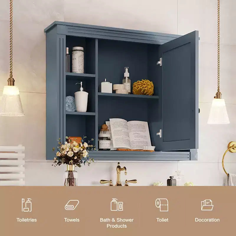 Armoire de salle de bain murale, Armoire à pharmacie, Armoire miroir murale avec 6 étagères ouvertes