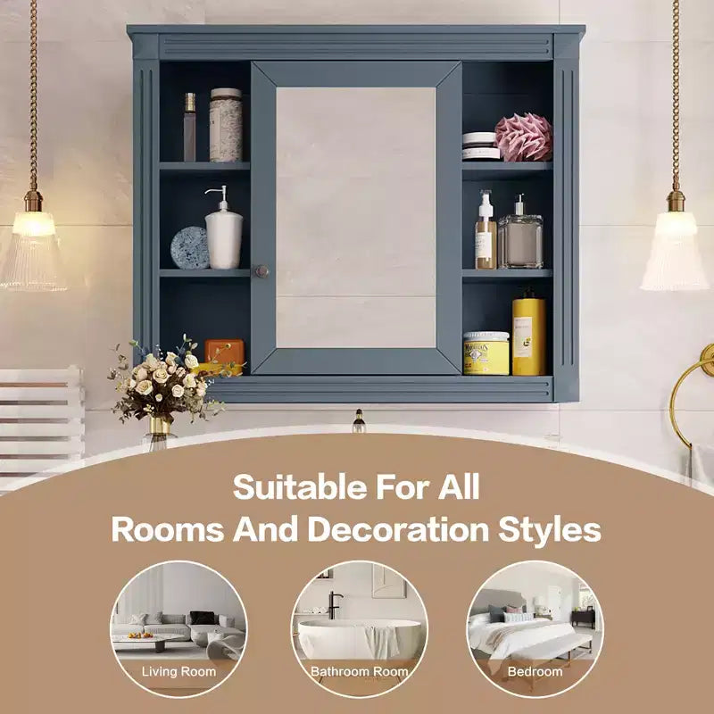Armoire de salle de bain murale, Armoire à pharmacie, Armoire miroir murale avec 6 étagères ouvertes
