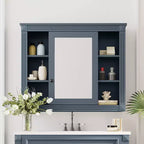 CLIHOME Wall Mounted Bathroom Storage Cabinet, Medicine Cabinet, Wall Mirror Cabinet with 6 Open Shelves