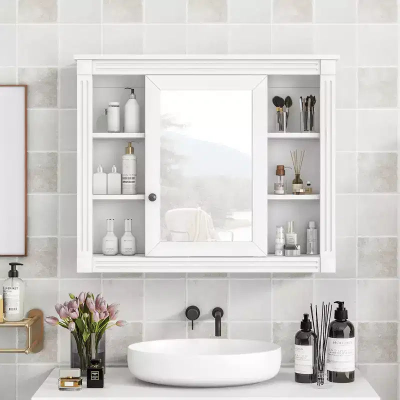Armoire de salle de bain murale, Armoire à pharmacie, Armoire miroir murale avec 6 étagères ouvertes