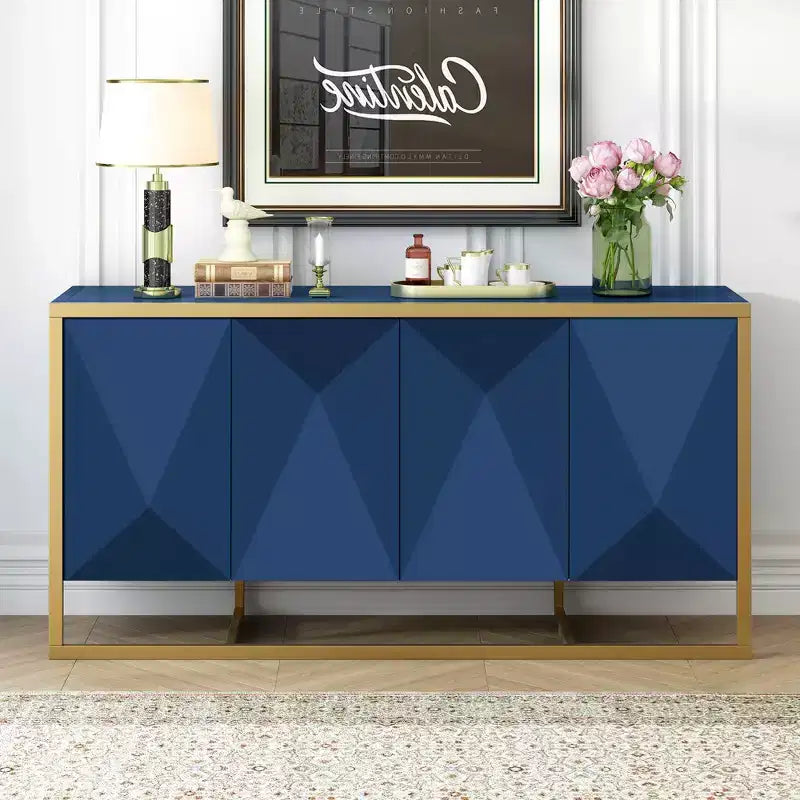 Buffet moderne en placage d'acajou avec pieds en métal uniques, armoires de rangement polyvalentes