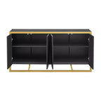 Buffet moderne en placage d'acajou avec pieds en métal uniques, armoires de rangement polyvalentes