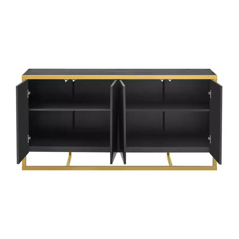 Buffet moderne en placage d'acajou avec pieds en métal uniques, armoires de rangement polyvalentes