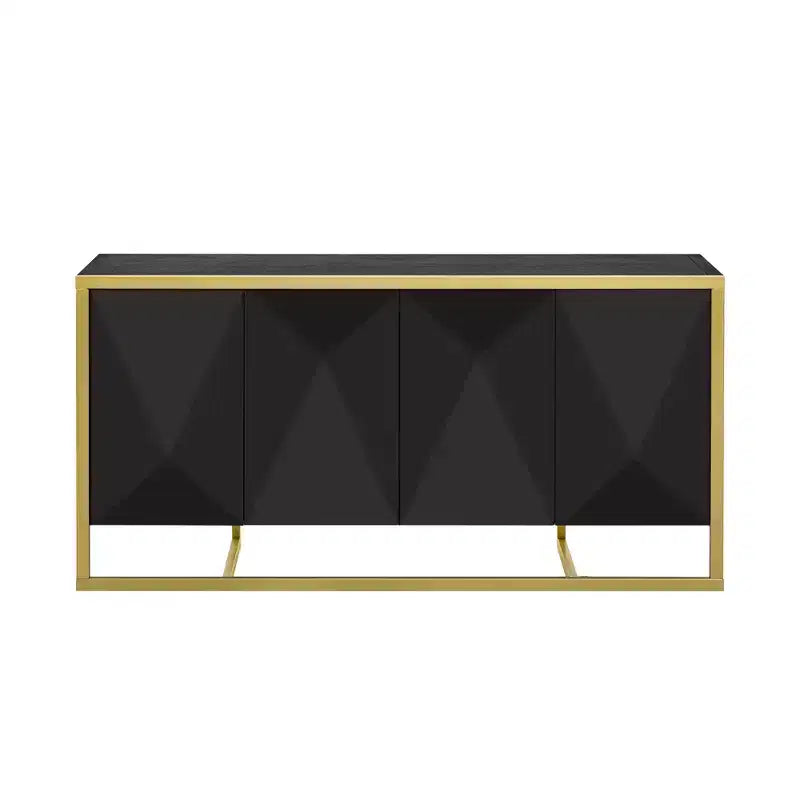 Buffet moderne en placage d'acajou avec pieds en métal uniques, armoires de rangement polyvalentes