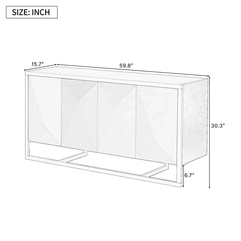 Buffet moderne en placage d'acajou avec pieds en métal uniques, armoires de rangement polyvalentes