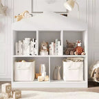 Grande bibliothèque pour enfants en bois à 3 niveaux et organisateur de rangement de jouets avec couvercle à charnière, design polyvalent pour salle de jeux, chambre d'enfant, crèche et maternelle
