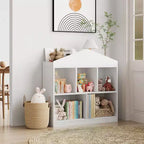 Grande bibliothèque pour enfants en bois à 3 niveaux et organisateur de rangement de jouets avec couvercle à charnière, design polyvalent pour salle de jeux, chambre d'enfant, crèche et maternelle