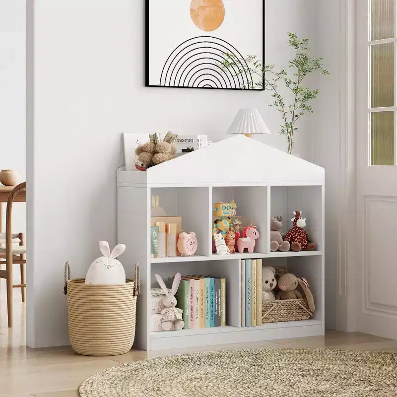 Grande bibliothèque pour enfants en bois à 3 niveaux et organisateur de rangement de jouets avec couvercle à charnière, design polyvalent pour salle de jeux, chambre d'enfant, crèche et maternelle