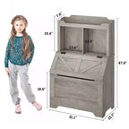 Grande bibliothèque pour enfants en bois à 3 niveaux et organisateur de rangement de jouets avec couvercle à charnière, design polyvalent pour salle de jeux, chambre d'enfant, crèche et maternelle