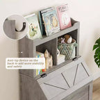 Grande bibliothèque pour enfants en bois à 3 niveaux et organisateur de rangement de jouets avec couvercle à charnière, design polyvalent pour salle de jeux, chambre d'enfant, crèche et maternelle