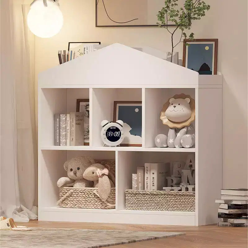 Grande bibliothèque pour enfants en bois à 3 niveaux et organisateur de rangement de jouets avec couvercle à charnière, design polyvalent pour salle de jeux, chambre d'enfant, crèche et maternelle