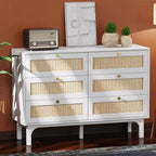 VINGLI White Dresser 6 Drawer, 47.2 W Rattan Boho Dresser
