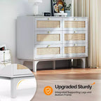 Commode blanche 6 tiroirs, 120 cm L, commode bohème en rotin
