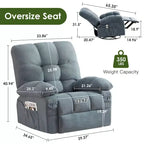 Fauteuil inclinable avec massage vibrant et chauffage lombaire pour adultes, fauteuil inclinable à bascule surdimensionné 350 LBS, canapé simple