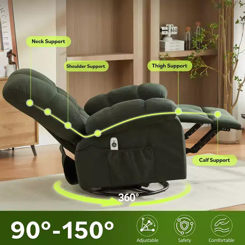 Fauteuil inclinable avec massage vibrant et chauffage lombaire pour adultes, fauteuil inclinable à bascule surdimensionné 350 LBS, canapé simple