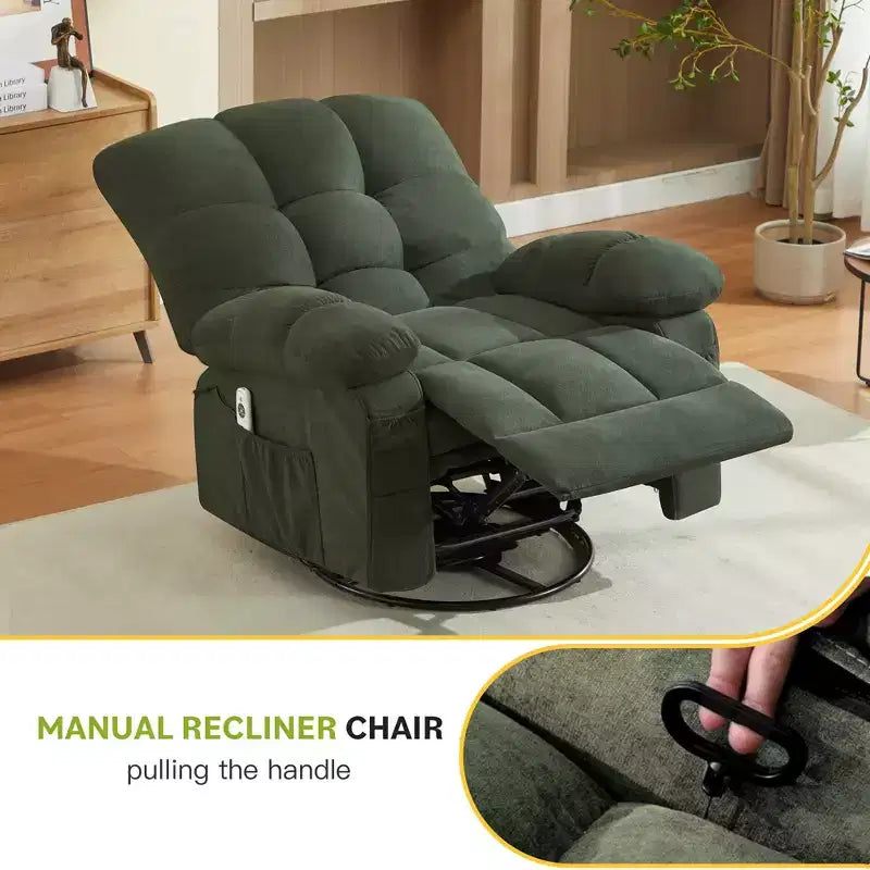 Fauteuil inclinable avec massage vibrant et chauffage lombaire pour adultes, fauteuil inclinable à bascule surdimensionné 350 LBS, canapé simple