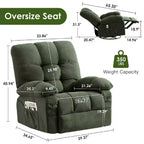 Fauteuil inclinable avec massage vibrant et chauffage lombaire pour adultes, fauteuil inclinable à bascule surdimensionné 350 LBS, canapé simple