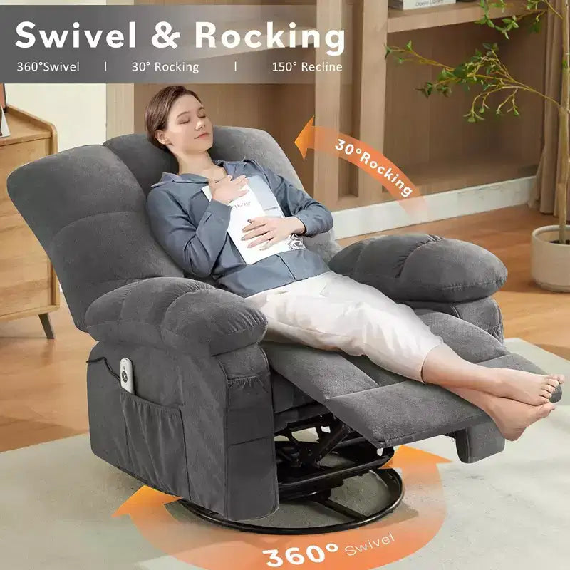 Fauteuil inclinable avec massage vibrant et chauffage lombaire pour adultes, fauteuil inclinable à bascule surdimensionné 350 LBS, canapé simple