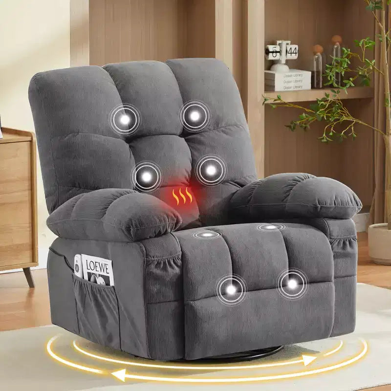 Fauteuil inclinable avec massage vibrant et chauffage lombaire pour adultes, fauteuil inclinable à bascule surdimensionné 350 LBS, canapé simple