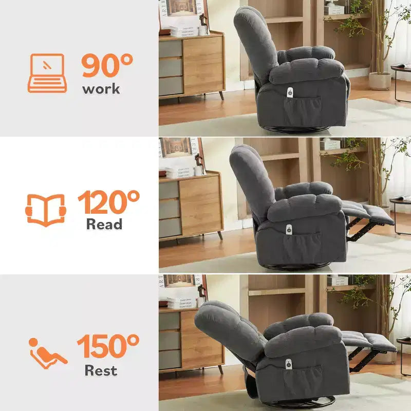Fauteuil inclinable avec massage vibrant et chauffage lombaire pour adultes, fauteuil inclinable à bascule surdimensionné 350 LBS, canapé simple