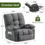 Fauteuil inclinable avec massage vibrant et chauffage lombaire pour adultes, fauteuil inclinable à bascule surdimensionné 350 LBS, canapé simple