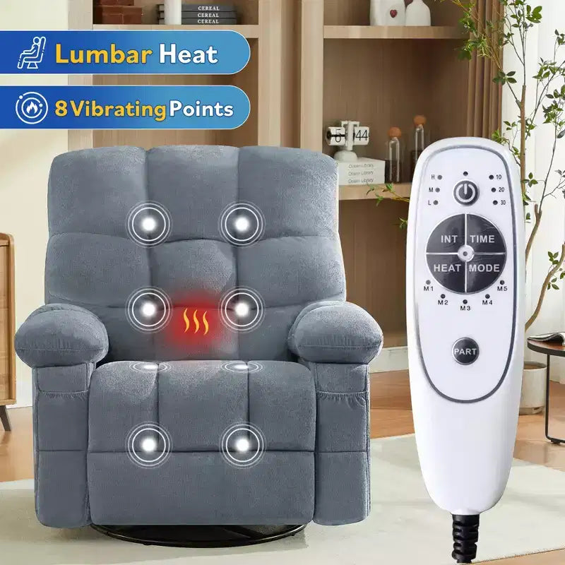 Fauteuil inclinable avec massage vibrant et chauffage lombaire pour adultes, fauteuil inclinable à bascule surdimensionné 350 LBS, canapé simple