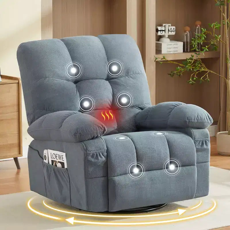 Fauteuil inclinable avec massage vibrant et chauffage lombaire pour adultes, fauteuil inclinable à bascule surdimensionné 350 LBS, canapé simple