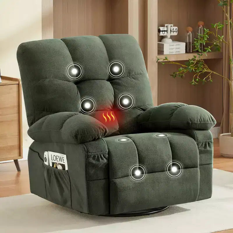 Fauteuil inclinable avec massage vibrant et chauffage lombaire pour adultes, fauteuil inclinable à bascule surdimensionné 350 LBS, canapé simple