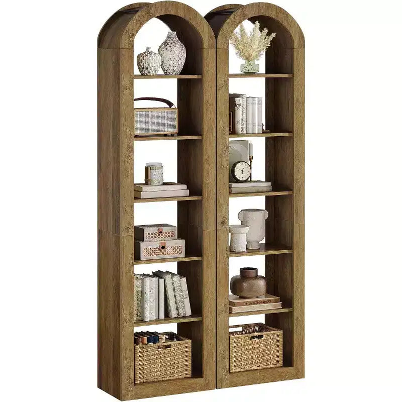 Lantine 74.8 Tall Arched Bookshelf, 6-Tier Narrow Open Bookcase, Floor Standing Corner Display Shelves for Small Space, Living Room