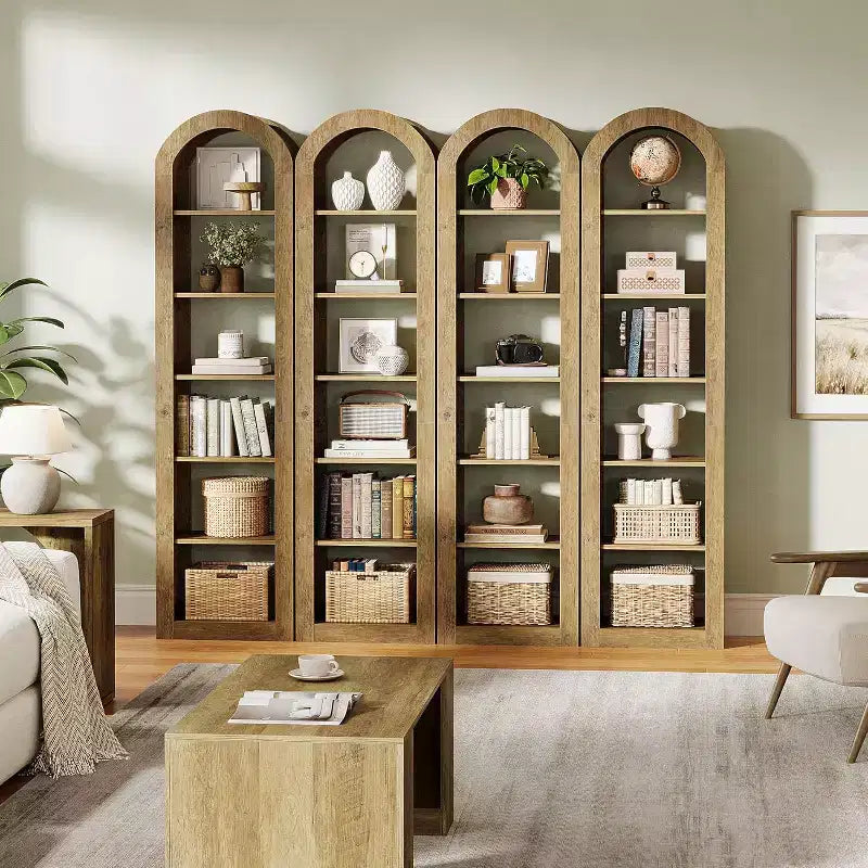 Étagère haute de 1,90 m à arche, bibliothèque ouverte étroite à 6 niveaux, étagères d'angle autoportantes pour petits espaces, salon