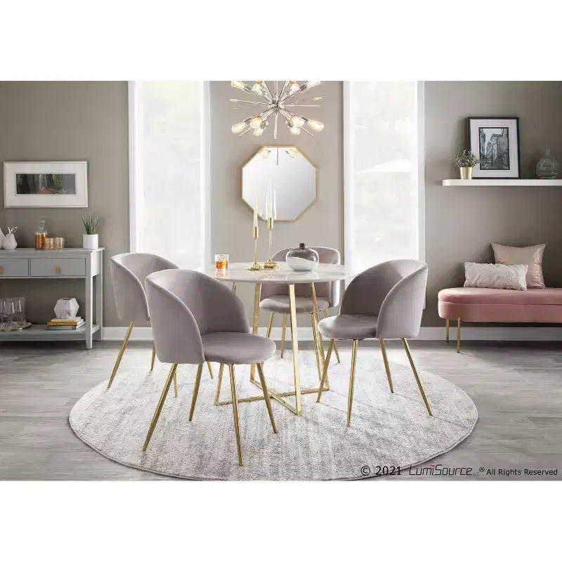 Lot de 2 chaises de salle à manger Velours/Acier Or/Argent - Assise baquet moderne, pieds fuselés