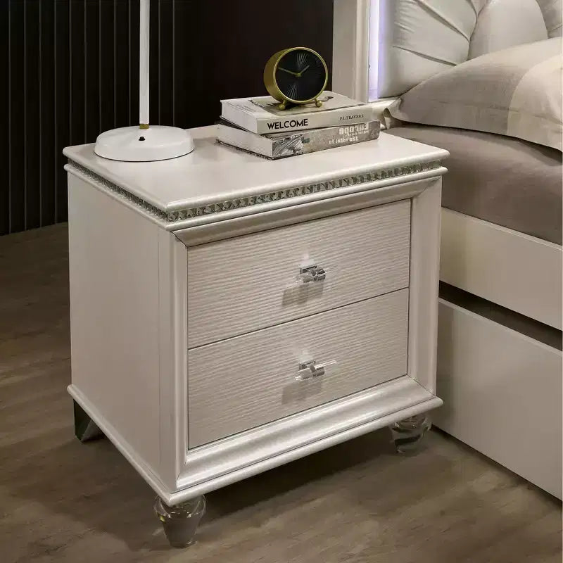 Table de chevet à 2 tiroirs avec pieds en acrylique Blanc perle
