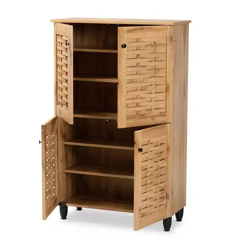 Meuble à chaussures 4 portes en bois : capacité 18 paires, circulation de l'air