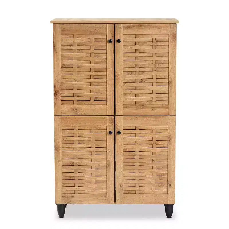 Meuble à chaussures 4 portes en bois : capacité 18 paires, circulation de l'air