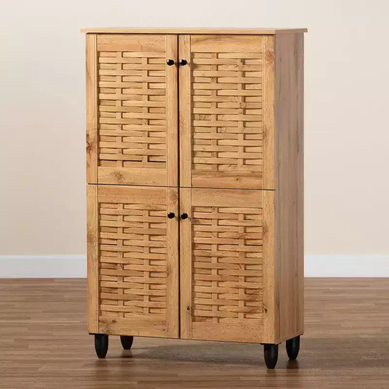 Meuble à chaussures 4 portes en bois : capacité 18 paires, circulation de l'air