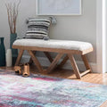 45" Bonnie Boho Solid Mango Wood Bench Textured Cream Fabric Upholstered Bench Brown - Linon