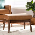 Bianca Wood and Tan Faux Leather Effect Ottoman Tan/Walnut Brown - Baxton Studio: Upholstered Bench, Footstool, Polyester
