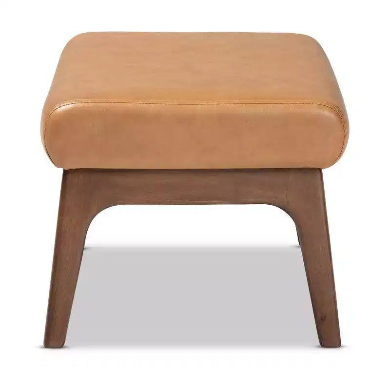 Bout de canapé effet cuir synthétique bois et havane havane/noyer - Banc capitonné, repose-pieds, polyester
